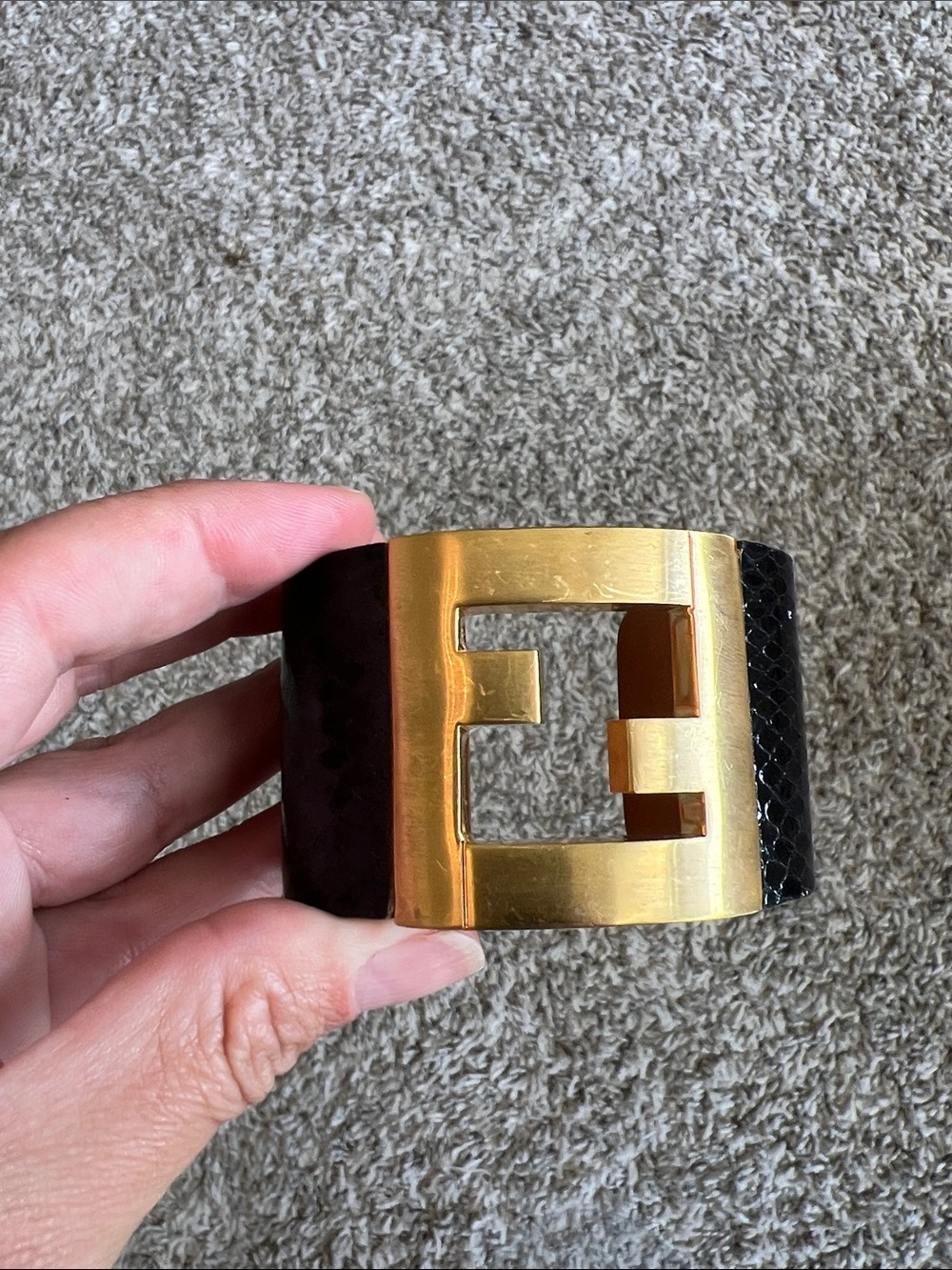 Fendi Zucca Snakeskin Leather Cuff Bracelet - Picture 9 of 11